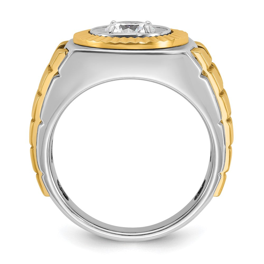14K Bicolor (Weiß-/Gelbgold) 1 ct. Labor-gezüchteter Diamant VS/SI+ G+ Polierter Satin- und Strukturierter Herrenring