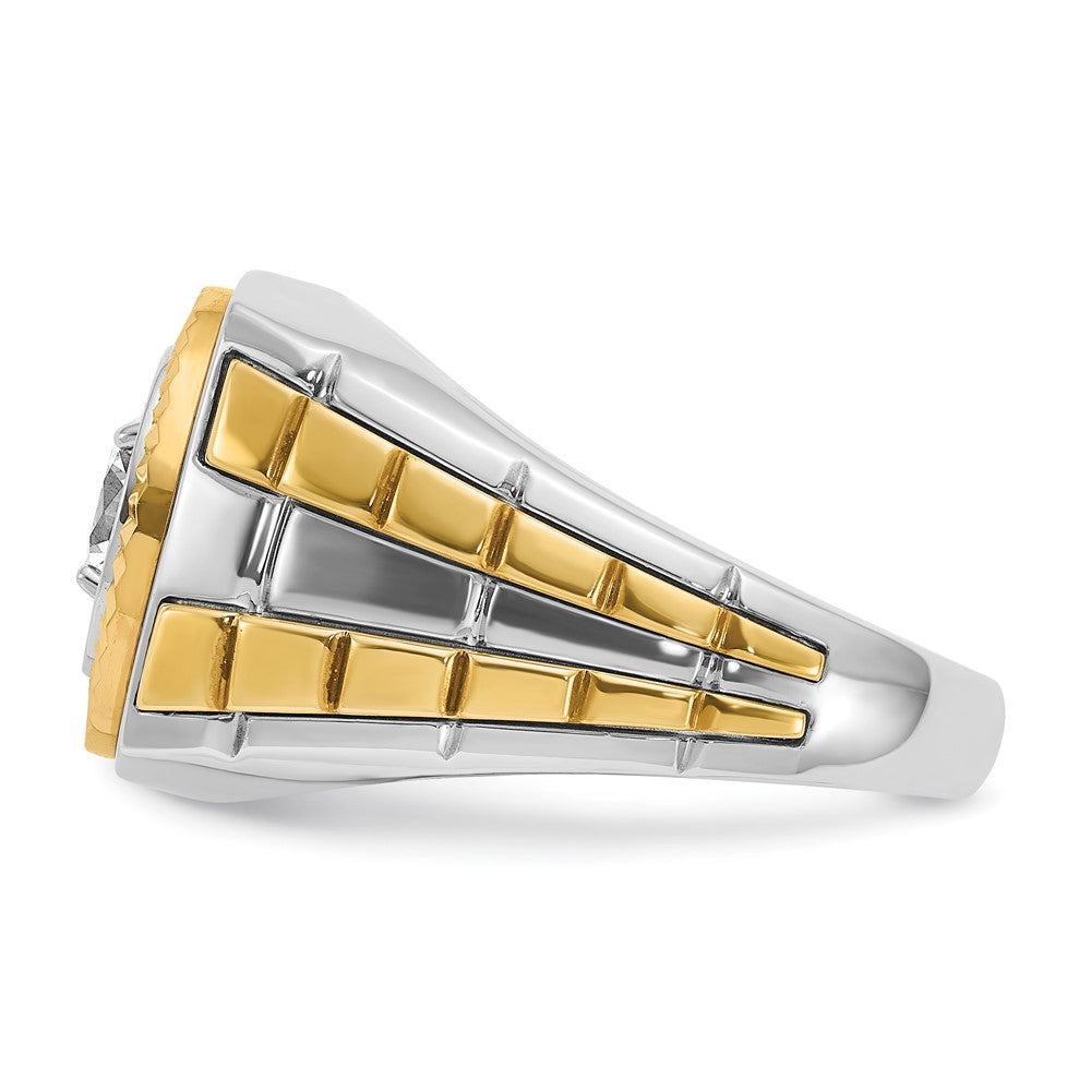 14K Bicolor (Weiß-/Gelbgold) 1 ct. Labor-gezüchteter Diamant VS/SI+ G+ Polierter Satin- und Strukturierter Herrenring