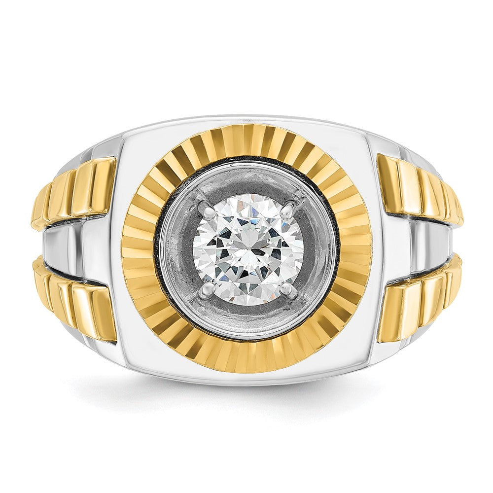 14K Bicolor (Weiß-/Gelbgold) 1 ct. Labor-gezüchteter Diamant VS/SI+ G+ Polierter Satin- und Strukturierter Herrenring
