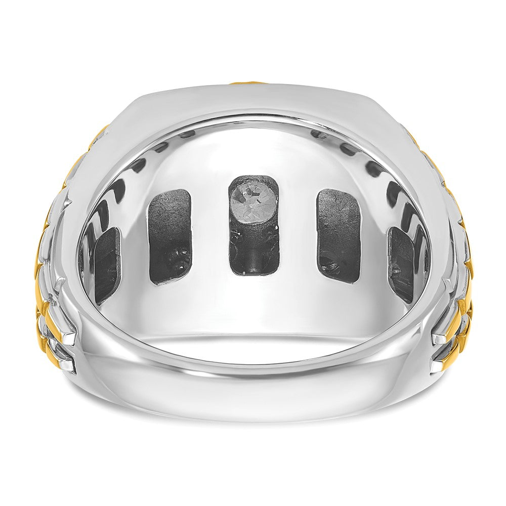 14K Bicolor (Weiß-/Gelbgold) 1 ct. Labor-gezüchteter Diamant VS/SI+ G+ Polierter Satin- und Strukturierter Herrenring