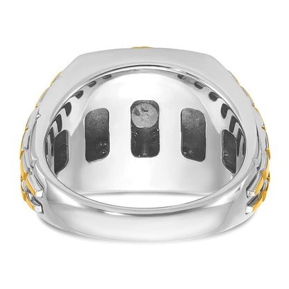 14K Bicolor (Weiß-/Gelbgold) 1 ct. Labor-gezüchteter Diamant VS/SI+ G+ Polierter Satin- und Strukturierter Herrenring