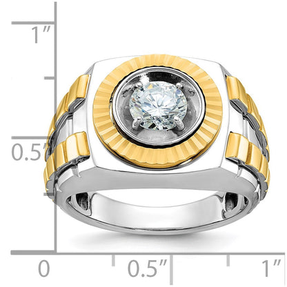 14K Bicolor (Weiß-/Gelbgold) 1 ct. Labor-gezüchteter Diamant VS/SI+ G+ Polierter Satin- und Strukturierter Herrenring