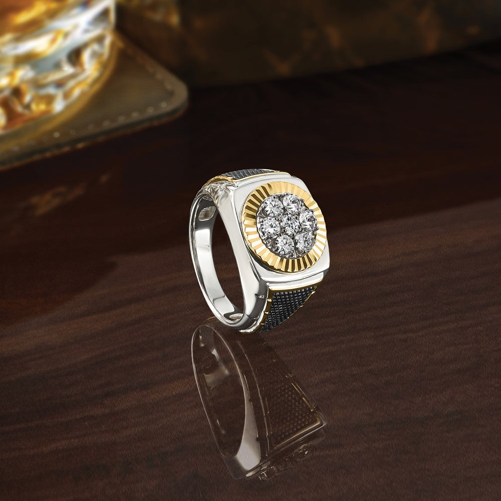 14K Zweifarbiges Gold mit Schwarzrhodium Herren-Ring mit 1K Diamanten, komplett besetzt
