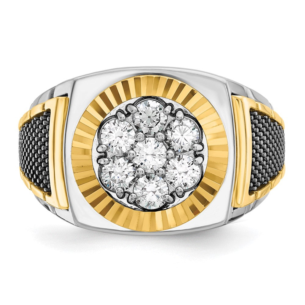 14K Zweifarbiges Gold mit Schwarzrhodium Herren-Ring mit 1K Diamanten, komplett besetzt