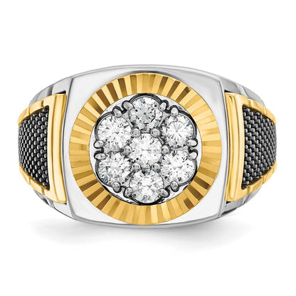 14K Zweifarbiges Gold mit Schwarzrhodium Herren-Ring mit 1K Diamanten, komplett besetzt