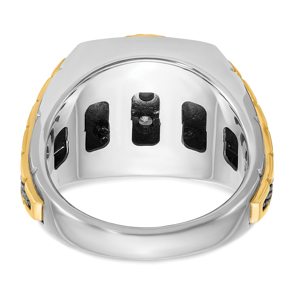 14K Zweifarbiges Gold mit Schwarzrhodium Herren-Ring mit 1K Diamanten, komplett besetzt