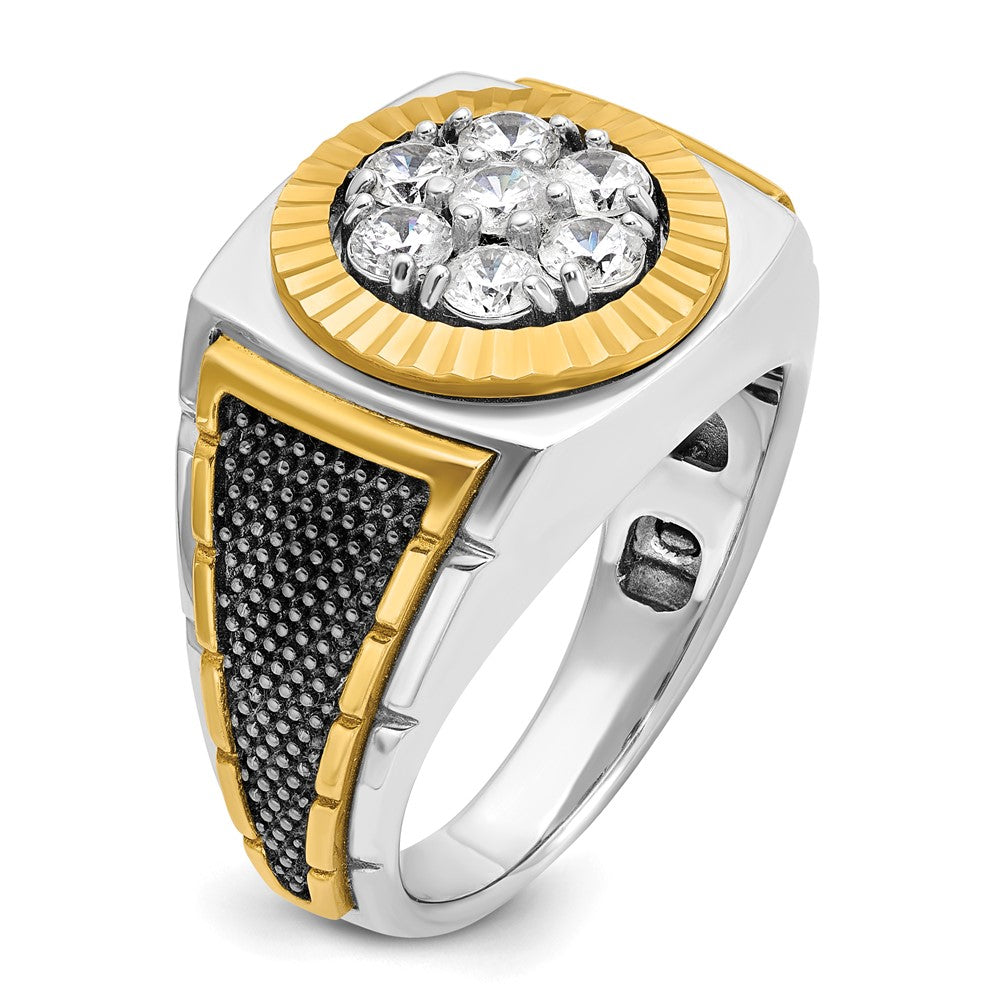 14K Zweifarbiges Gold mit Schwarzrhodium Herren-Ring mit 1K Diamanten, komplett besetzt