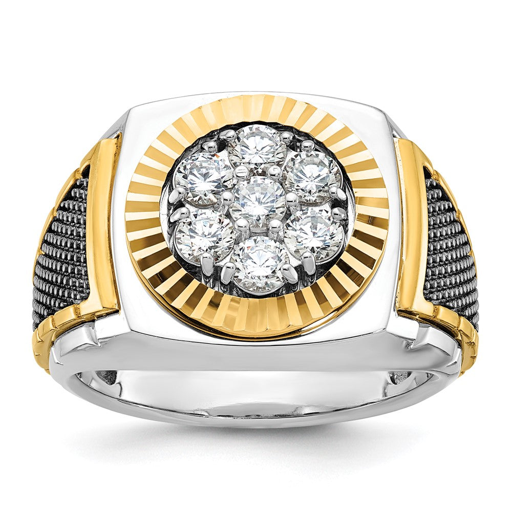 14K Zweifarbiges Gold mit Schwarzrhodium Herren-Ring mit 1K Diamanten, komplett besetzt