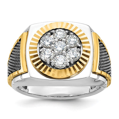 14K Zweifarbiges Gold mit Schwarzrhodium Herren-Ring mit 1K Diamanten, komplett besetzt