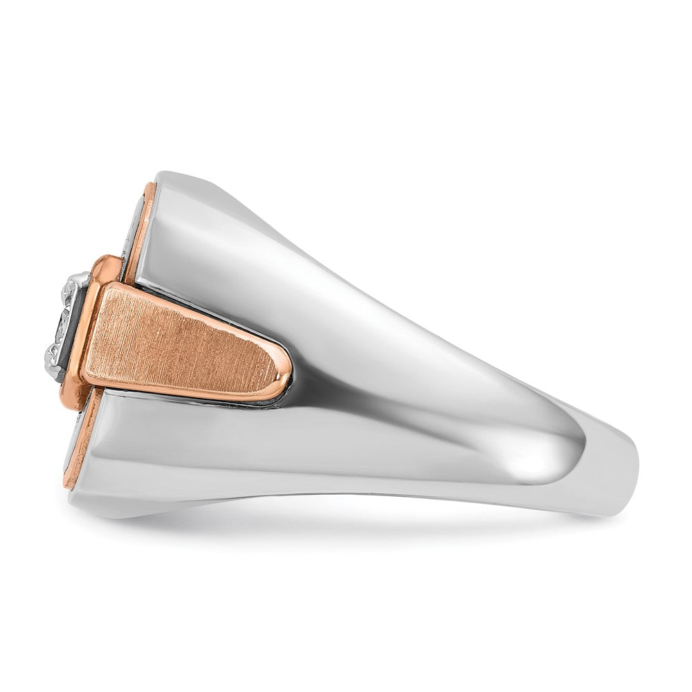 14K Weiß-/Roségold Bicolor-Ring für Herren mit schwarzer Rhodinierung und 0,3K Diamanten