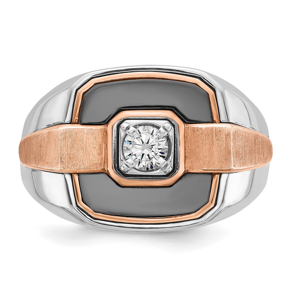 14K Weiß-/Roségold Bicolor-Ring für Herren mit schwarzer Rhodinierung und 0,3K Diamanten