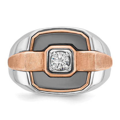 14K Weiß-/Roségold Bicolor-Ring für Herren mit schwarzer Rhodinierung und 0,3K Diamanten
