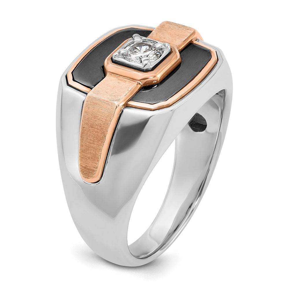 14K Weiß-/Roségold Bicolor-Ring für Herren mit schwarzer Rhodinierung und 0,3K Diamanten