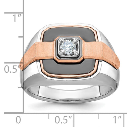 14K Weiß-/Roségold Bicolor-Ring für Herren mit schwarzer Rhodinierung und 0,3K Diamanten