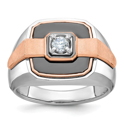 14K Weiß-/Roségold Bicolor-Ring für Herren mit schwarzer Rhodinierung und 0,3K Diamanten