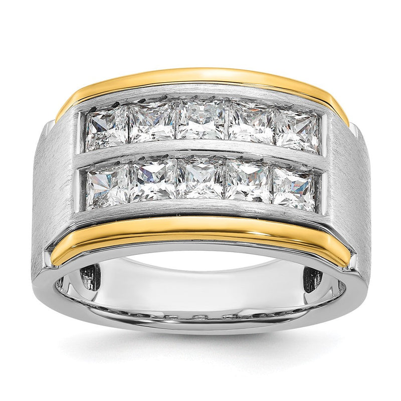 14K Bicolor Ibgoodman 2 Karat Im Labor Gezüchtet Diamant Vs/si+ G+ Princess Komplett Poliert und Satiniert Reihe Herren Ring