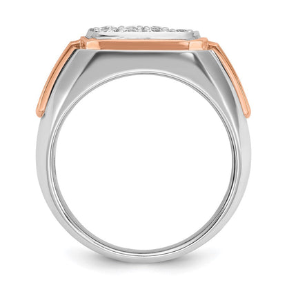 14K Weiß-/Roségold Zweifarbiger Herren-Ring mit Satinfinish, 1K Diamant, komplett besetzt