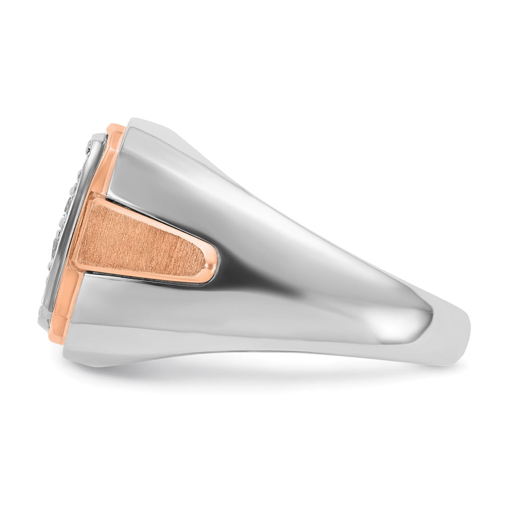14K Weiß-/Roségold Zweifarbiger Herren-Ring mit Satinfinish, 1K Diamant, komplett besetzt