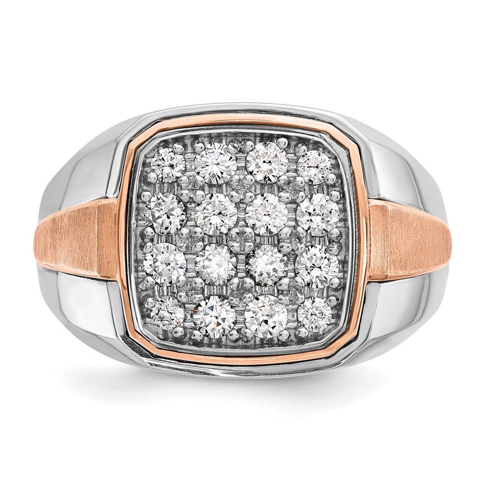14K Weiß-/Roségold Zweifarbiger Herren-Ring mit Satinfinish, 1K Diamant, komplett besetzt