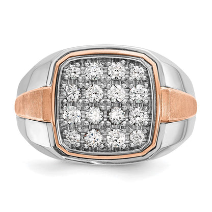 14K Weiß-/Roségold Zweifarbiger Herren-Ring mit Satinfinish, 1K Diamant, komplett besetzt