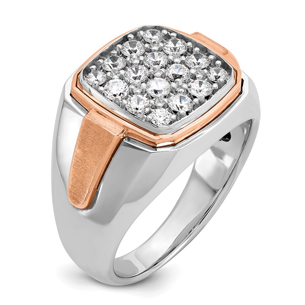 14K Weiß-/Roségold Zweifarbiger Herren-Ring mit Satinfinish, 1K Diamant, komplett besetzt