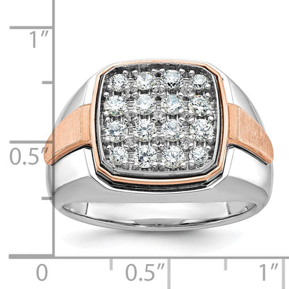 14K Weiß-/Roségold Zweifarbiger Herren-Ring mit Satinfinish, 1K Diamant, komplett besetzt