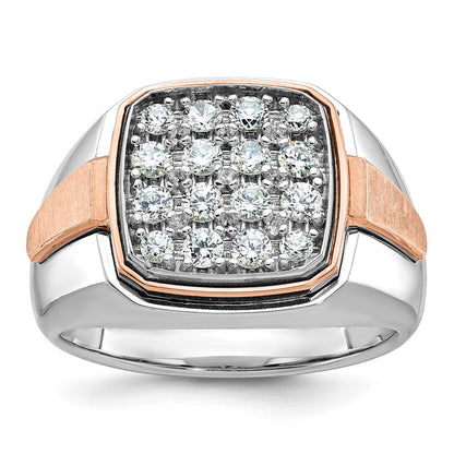 14K Weiß-/Roségold Zweifarbiger Herren-Ring mit Satinfinish, 1K Diamant, komplett besetzt
