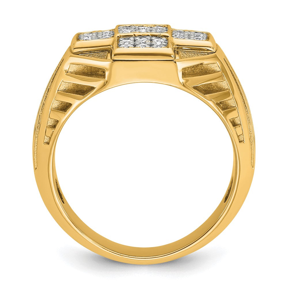 10K Gelbgold Ibgoodman Herren Poliert Strukturiert und Gerillt 1/2 Karat A Qualität Diamant Kreuz Cluster Ring