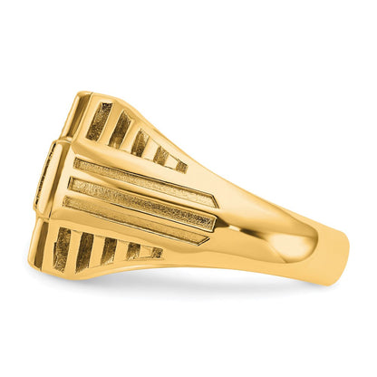 10K Gelbgold Ibgoodman Herren Poliert Strukturiert und Gerillt 1/2 Karat A Qualität Diamant Kreuz Cluster Ring