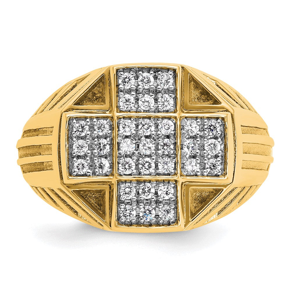 10K Gelbgold Ibgoodman Herren Poliert Strukturiert und Gerillt 1/2 Karat A Qualität Diamant Kreuz Cluster Ring