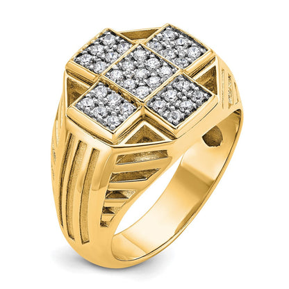 10K Gelbgold Ibgoodman Herren Poliert Strukturiert und Gerillt 1/2 Karat A Qualität Diamant Kreuz Cluster Ring