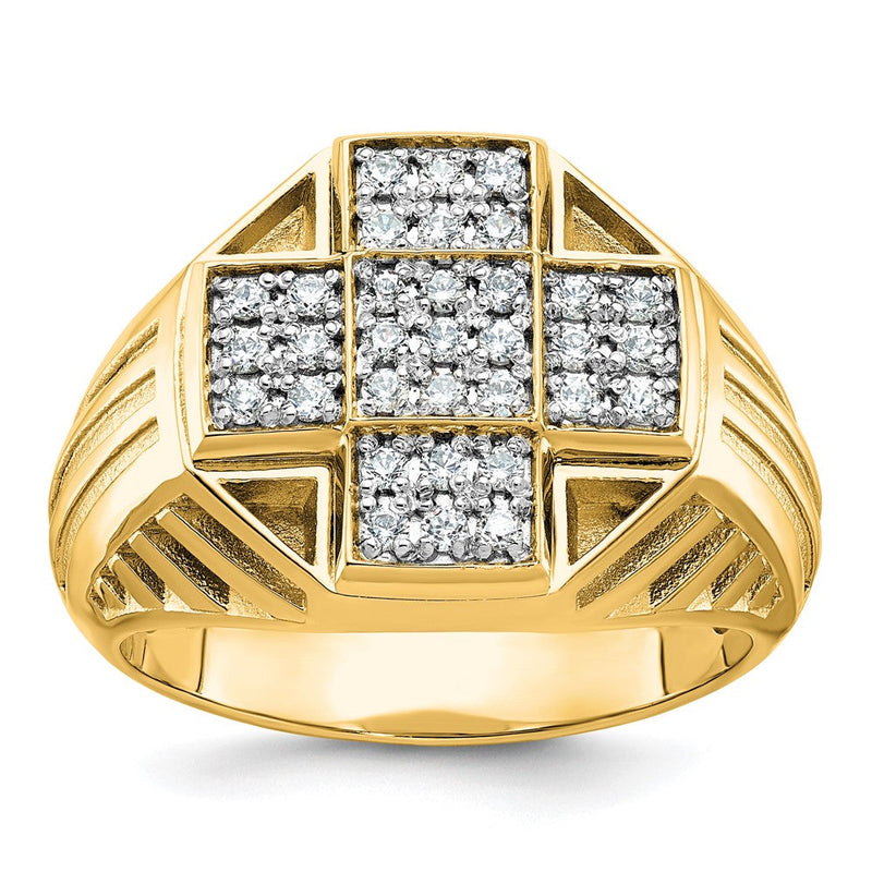 10K Gelbgold Ibgoodman Herren Poliert Strukturiert und Gerillt 1/2 Karat A Qualität Diamant Kreuz Cluster Ring