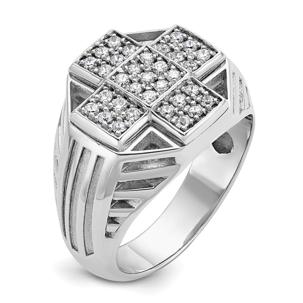 14K Weißgold Herren Ring poliert und satiniert mit 0,5K Diamant komplett