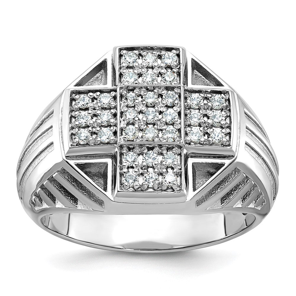 14K Weißgold Herren Ring poliert und satiniert mit 0,5K Diamant komplett