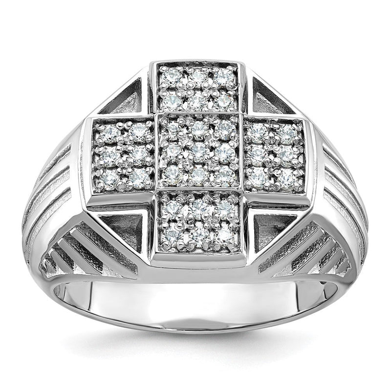 14K Weißgold Herren Ring poliert und satiniert mit 0,5K Diamant komplett