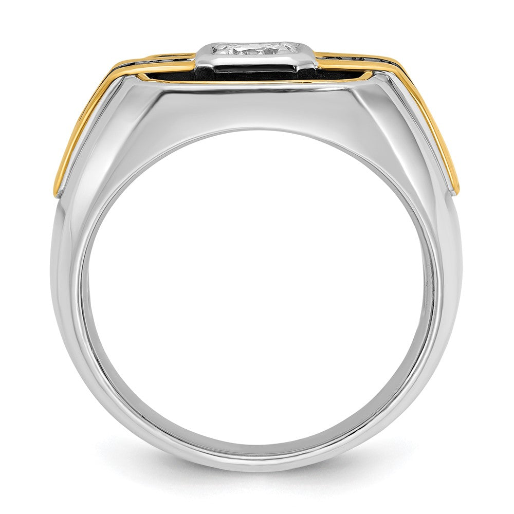 14K Bicolor-Gold mit Schwarzrhodinium, Herren-Siegelring mit Satinfinish und 0,25 ct. schwarzen/weißen Diamanten, komplett besetzt