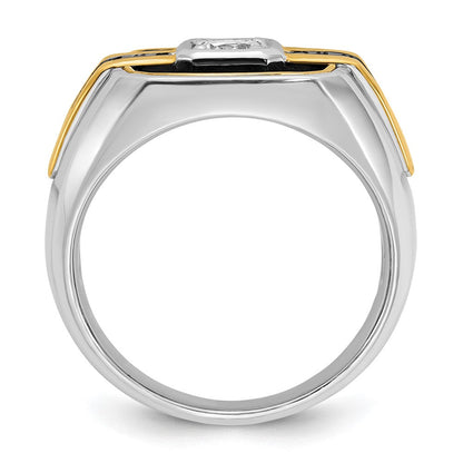 14K Bicolor-Gold mit Schwarzrhodinium, Herren-Siegelring mit Satinfinish und 0,25 ct. schwarzen/weißen Diamanten, komplett besetzt