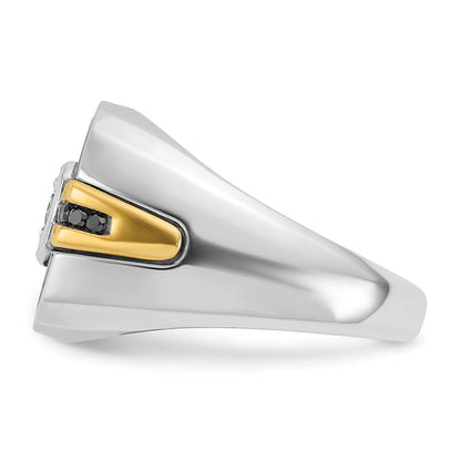 14K Bicolor-Gold mit Schwarzrhodinium, Herren-Siegelring mit Satinfinish und 0,25 ct. schwarzen/weißen Diamanten, komplett besetzt