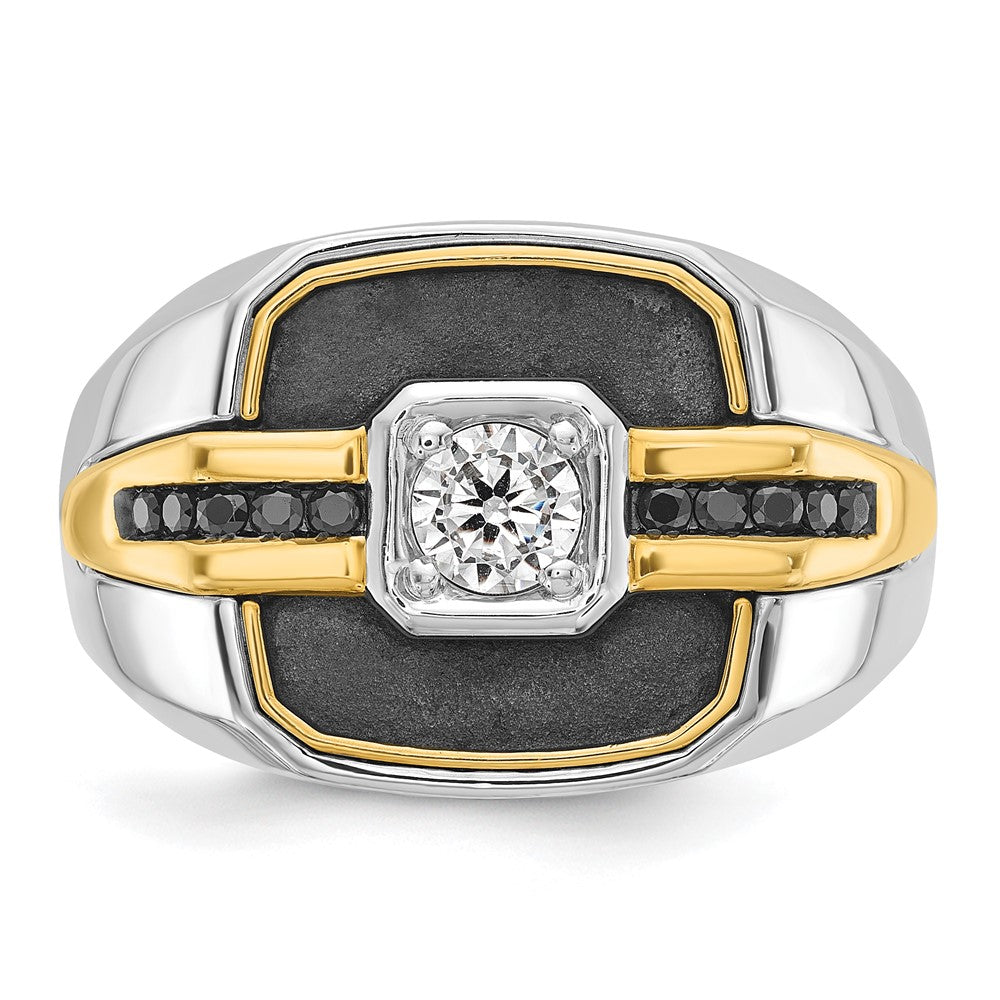 14K Bicolor-Gold mit Schwarzrhodinium, Herren-Siegelring mit Satinfinish und 0,25 ct. schwarzen/weißen Diamanten, komplett besetzt