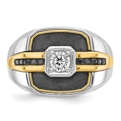 14K Bicolor-Gold mit Schwarzrhodinium, Herren-Siegelring mit Satinfinish und 0,25 ct. schwarzen/weißen Diamanten, komplett besetzt