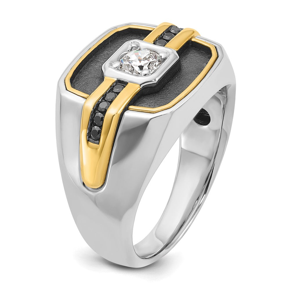14K Bicolor-Gold mit Schwarzrhodinium, Herren-Siegelring mit Satinfinish und 0,25 ct. schwarzen/weißen Diamanten, komplett besetzt