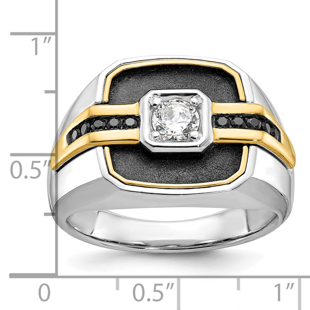 14K Bicolor-Gold mit Schwarzrhodinium, Herren-Siegelring mit Satinfinish und 0,25 ct. schwarzen/weißen Diamanten, komplett besetzt