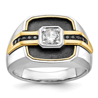14K Bicolor-Gold mit Schwarzrhodinium, Herren-Siegelring mit Satinfinish und 0,25 ct. schwarzen/weißen Diamanten, komplett besetzt
