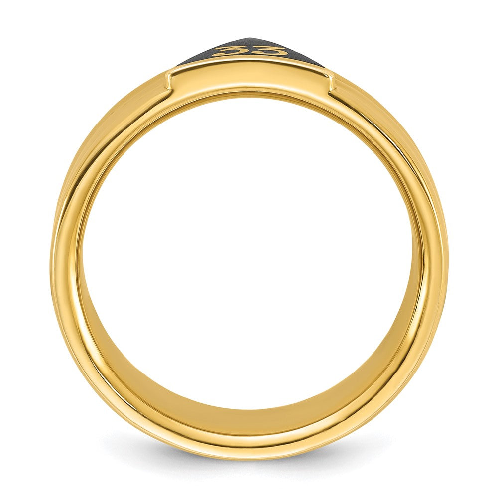 14K Gelbgold Herren-Freimaurerring „33. Grad Aktiv", poliert und geriffelt, mit schwarzer Emaille