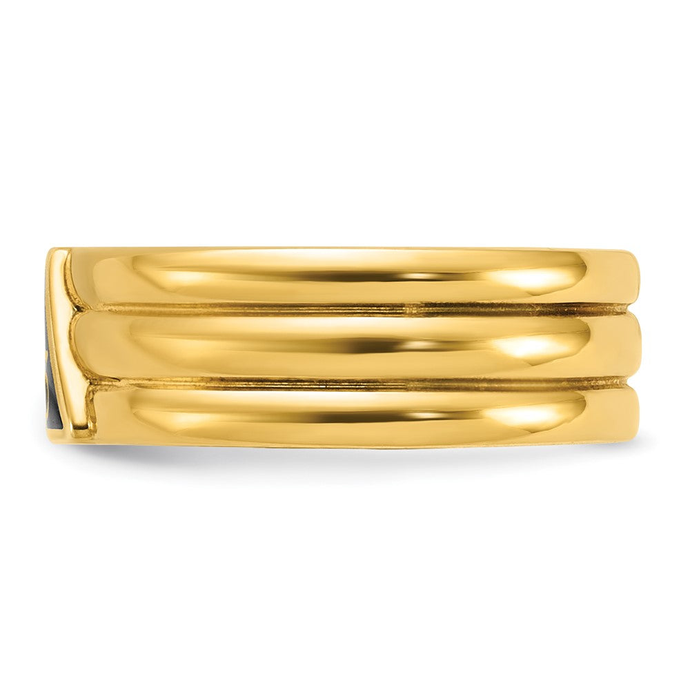 14K Gelbgold Herren-Freimaurerring „33. Grad Aktiv", poliert und geriffelt, mit schwarzer Emaille