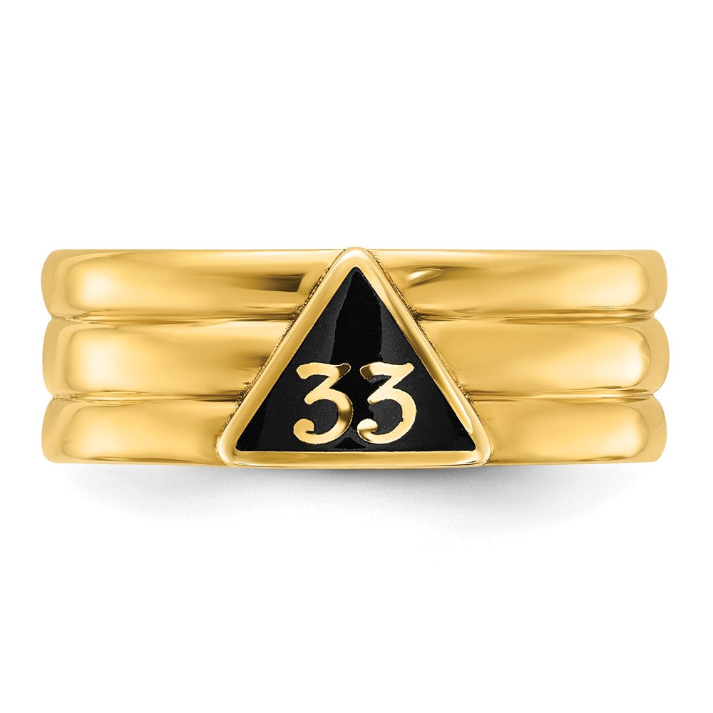 14K Gelbgold Herren-Freimaurerring „33. Grad Aktiv", poliert und geriffelt, mit schwarzer Emaille