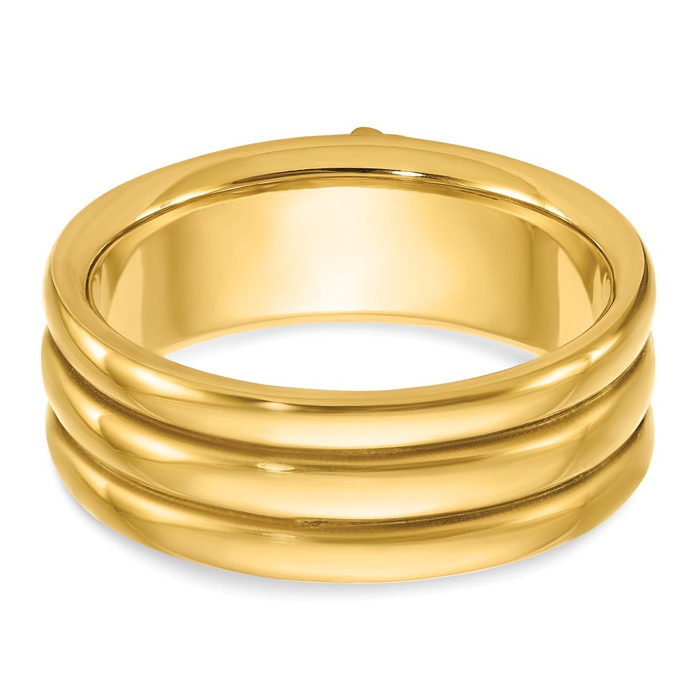 14K Gelbgold Herren-Freimaurerring „33. Grad Aktiv", poliert und geriffelt, mit schwarzer Emaille