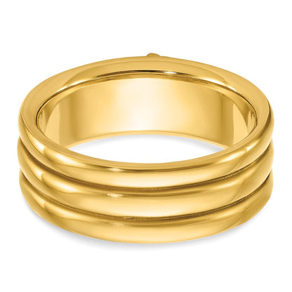 14K Gelbgold Herren-Freimaurerring „33. Grad Aktiv", poliert und geriffelt, mit schwarzer Emaille