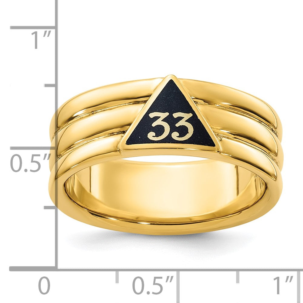 14K Gelbgold Herren-Freimaurerring „33. Grad Aktiv", poliert und geriffelt, mit schwarzer Emaille