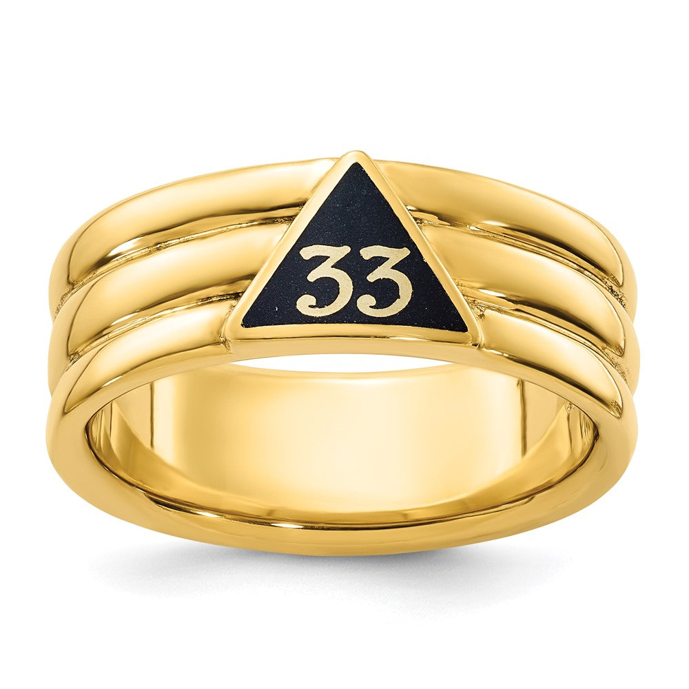 14K Gelbgold Herren-Freimaurerring „33. Grad Aktiv", poliert und geriffelt, mit schwarzer Emaille